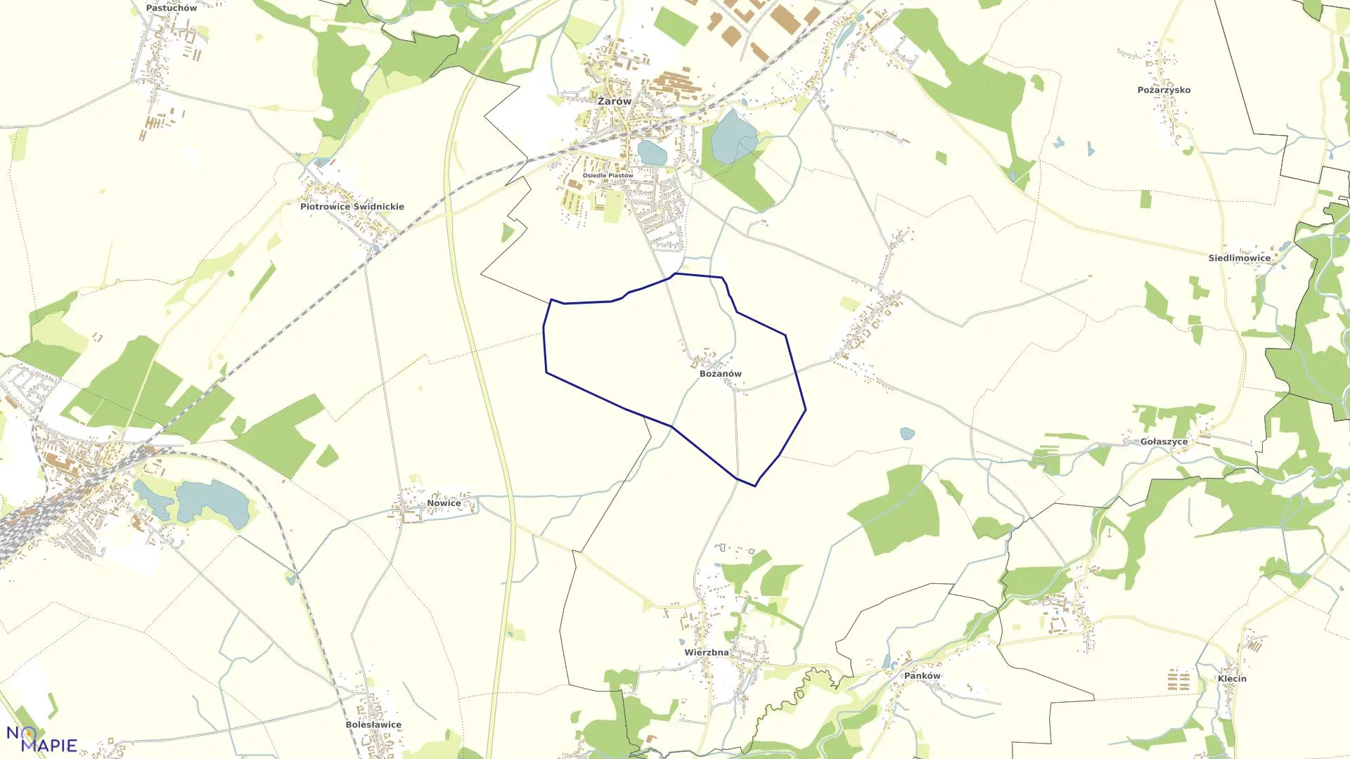 Mapa obrębu Bożanów w gminie Żarów