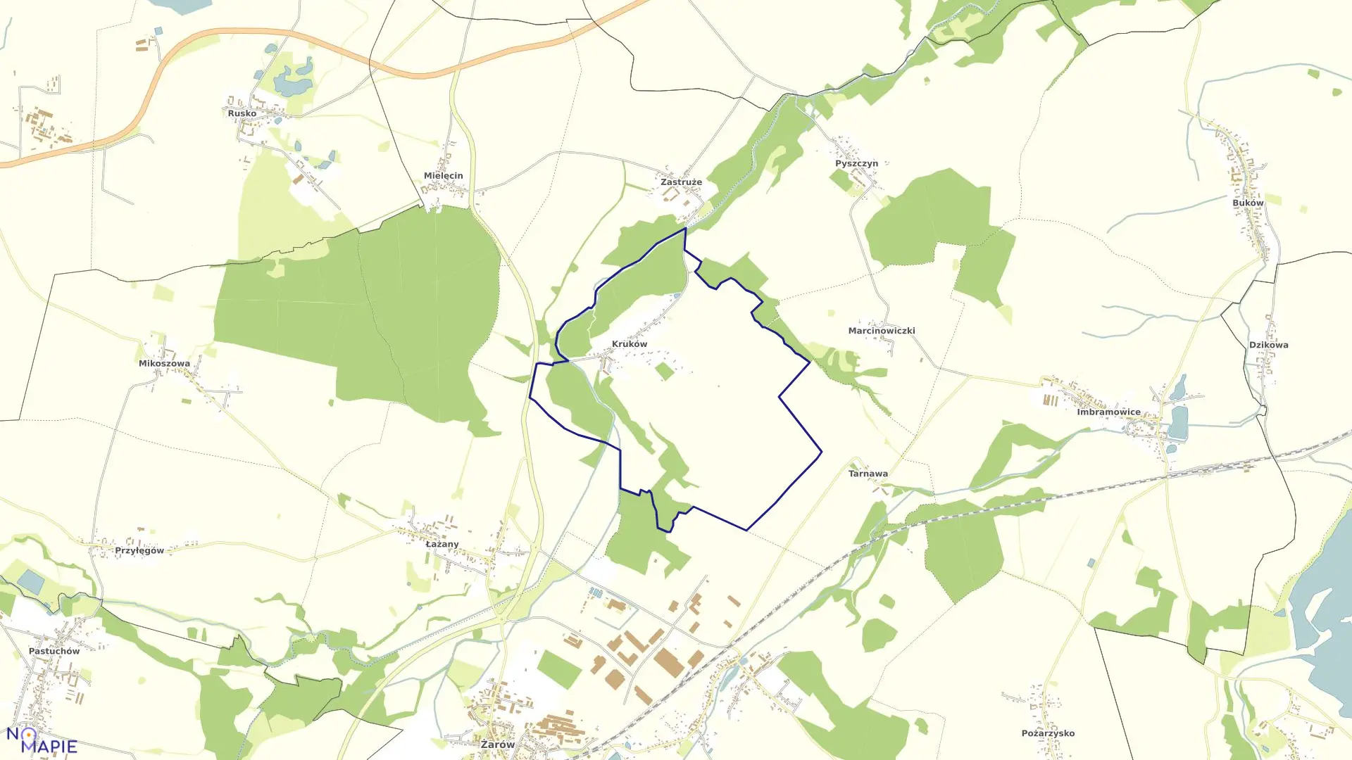 Mapa obrębu Kruków w gminie Żarów