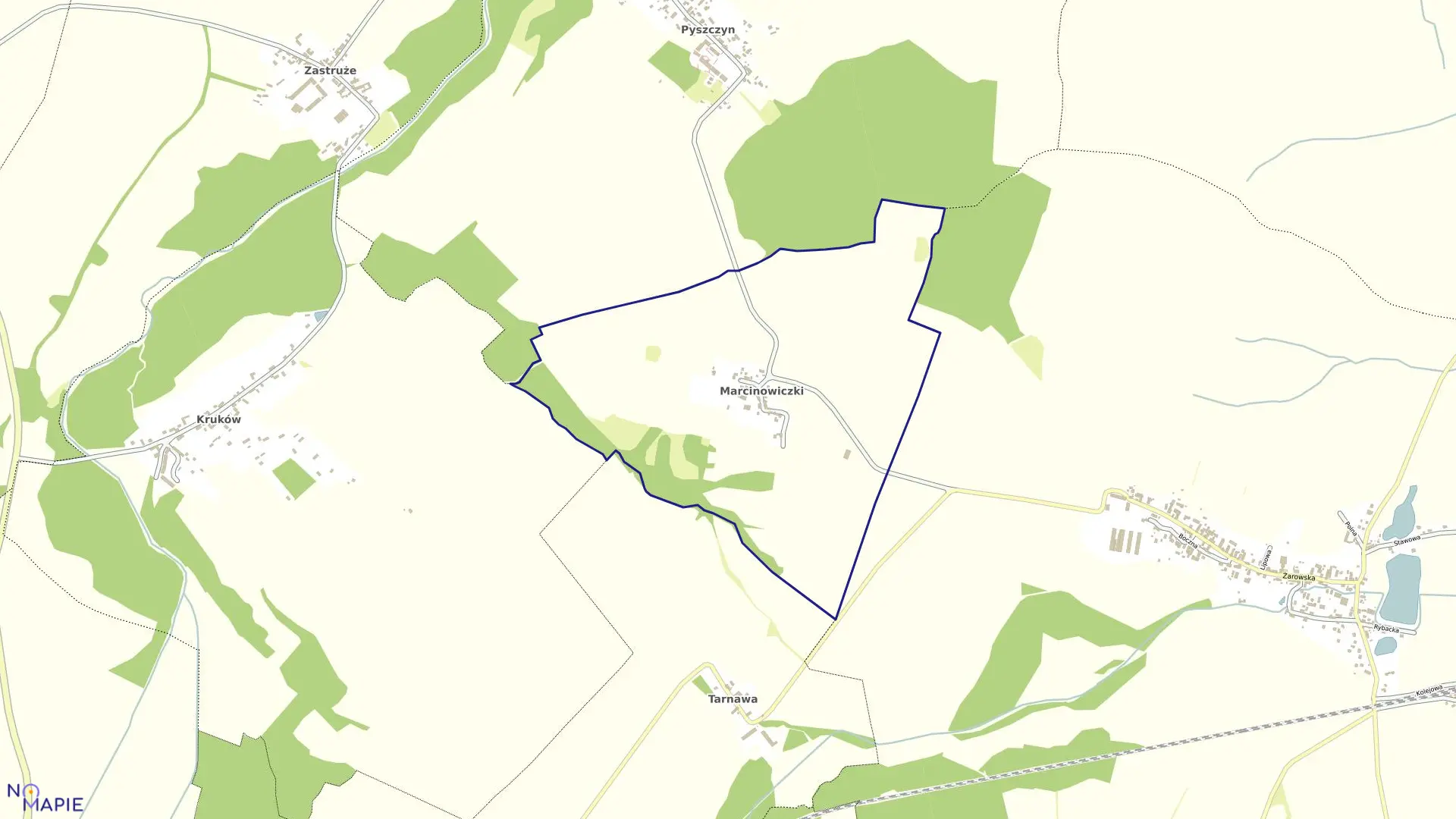 Mapa obrębu Marcinowiczki w gminie Żarów