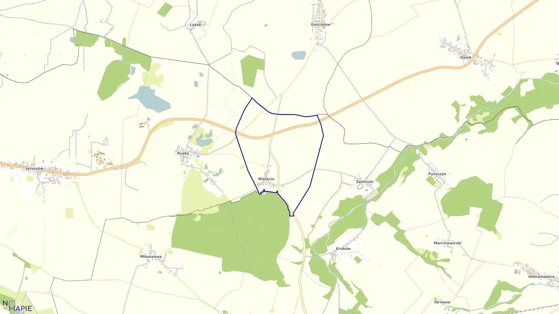 Mapa obrębu Mielęcin w gminie Żarów